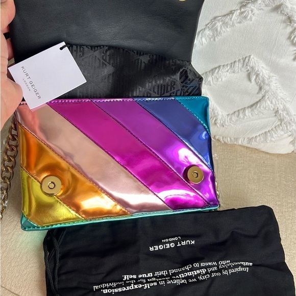 KURT GEIGER Liquid Metallic Patent RAINBOW Crossbody Clutch LARGE EAGLE HEAD - Picture 4 of 16